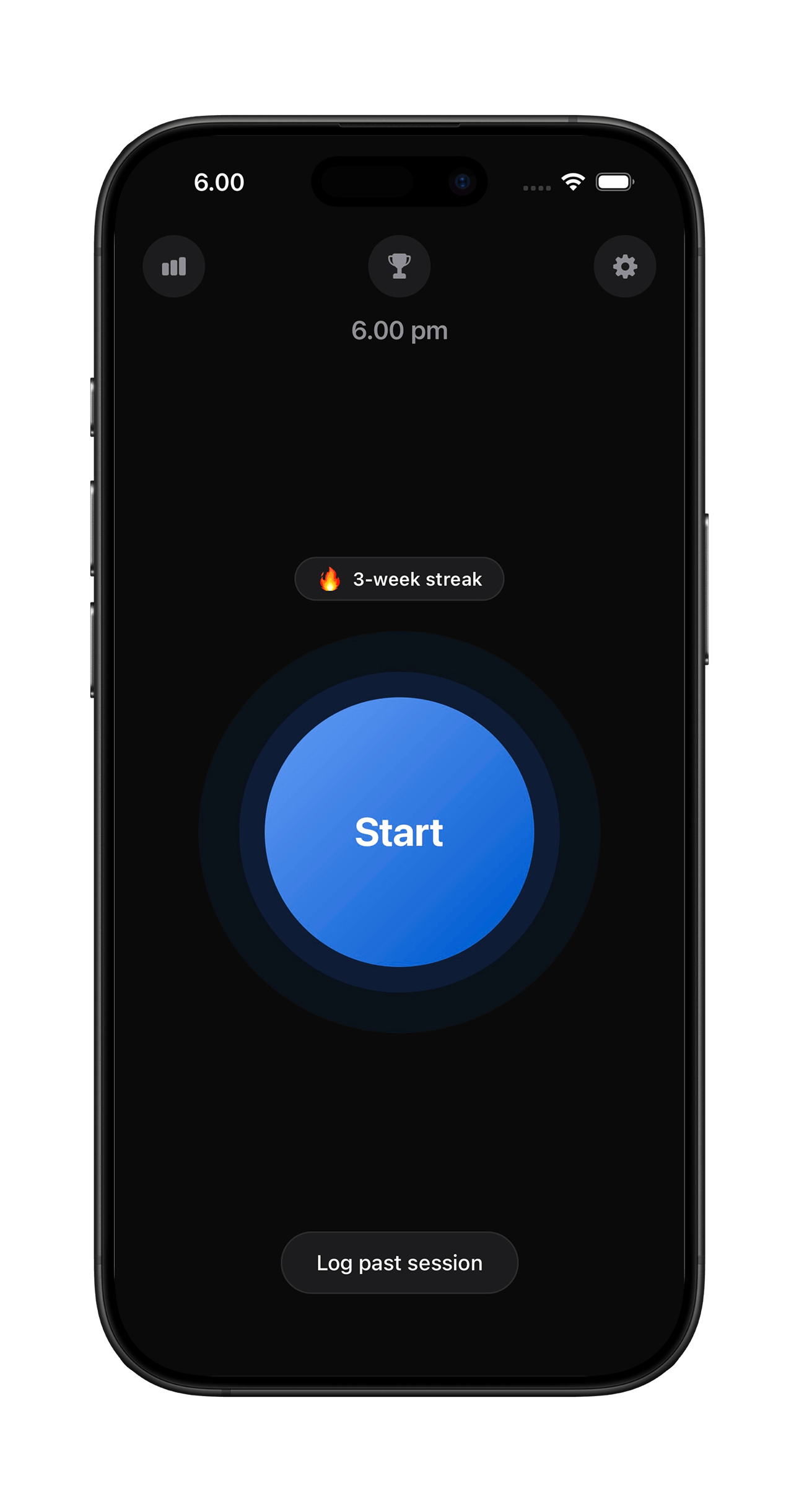 GymLuv home screen showing start session button